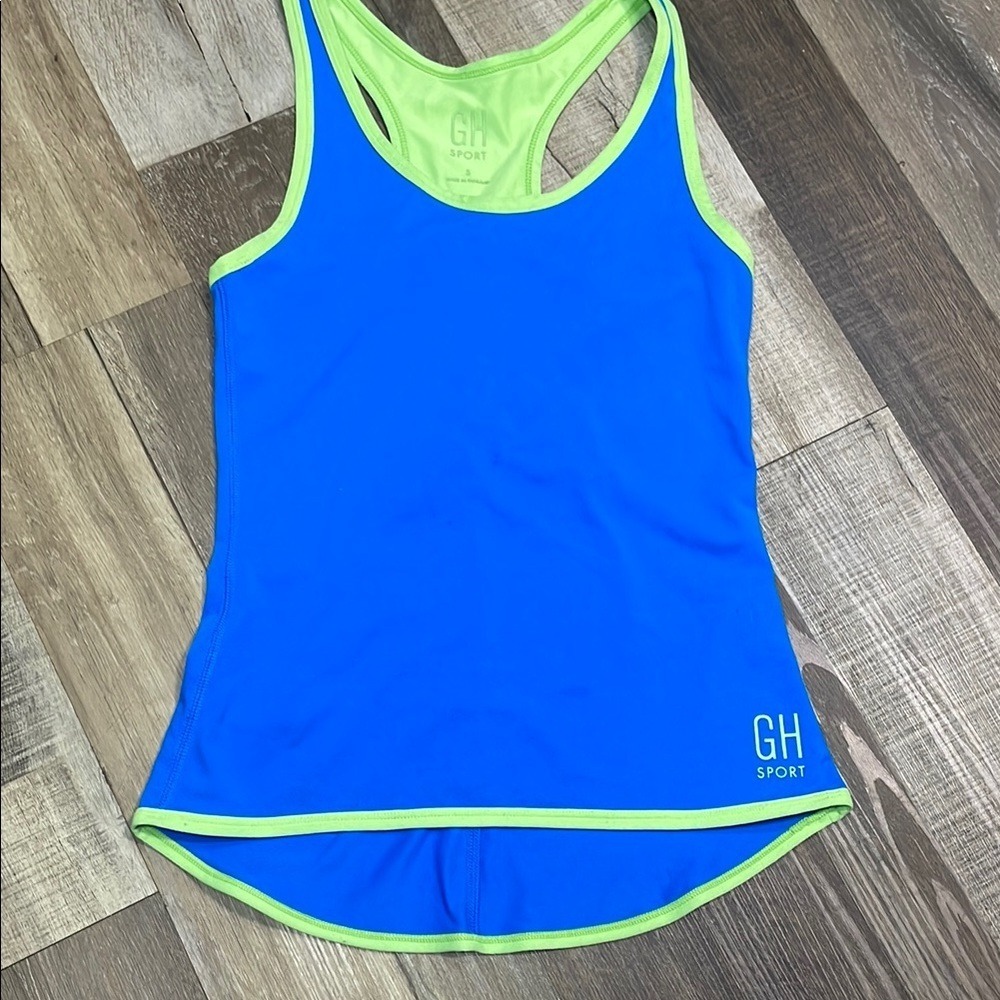 GH Sport‎ Royal Blue Neon Lime Trim Racerback Athletic Tank Top Size Small